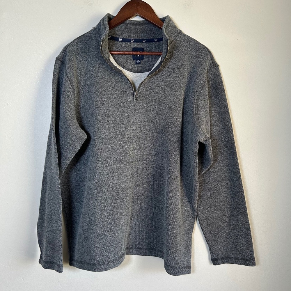 EUC Gap Pullover Quarter Zip Sweater Size XL Gray Textured Knit Mock Neck